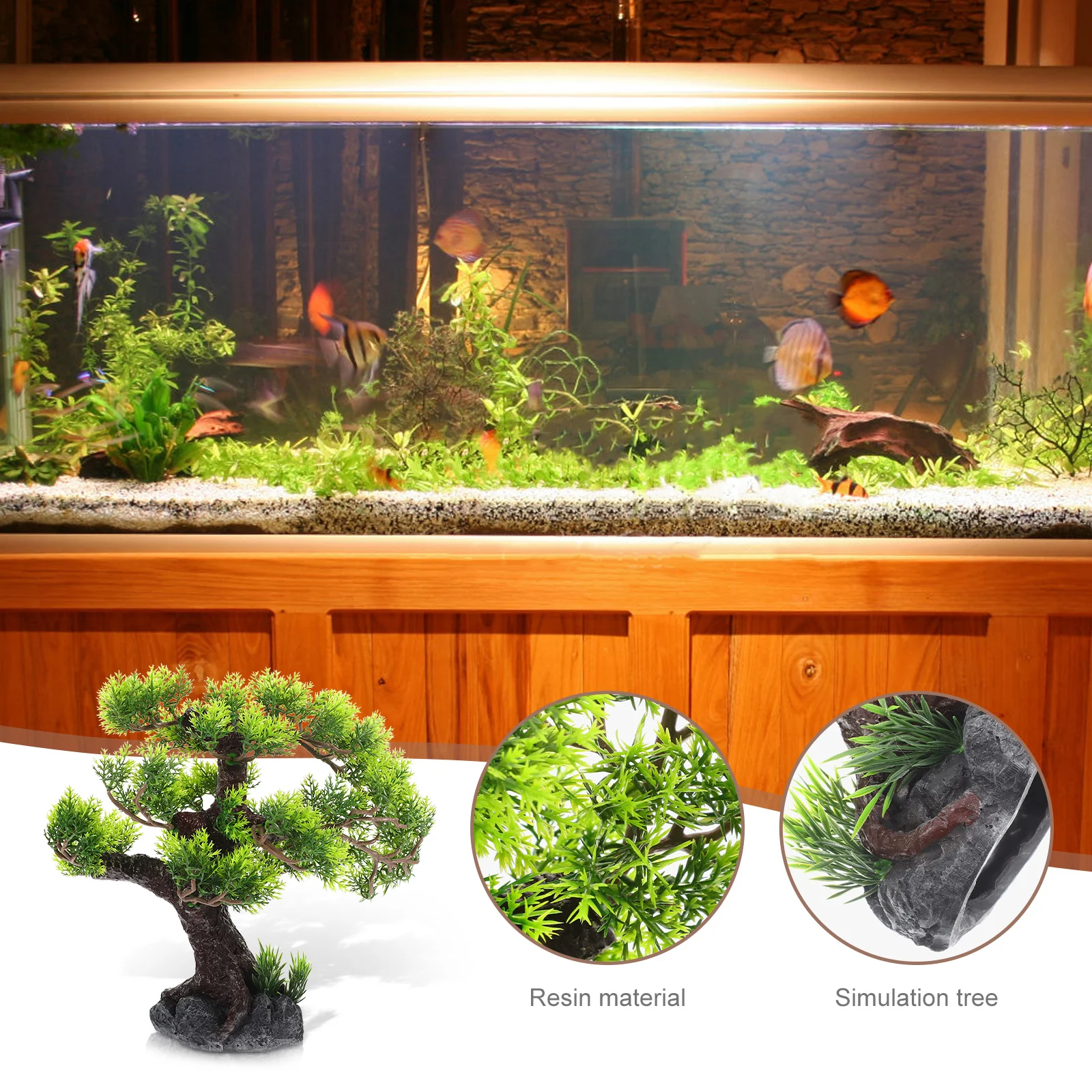 

Aquarium Resin Bonsai Tree Fish Tank Decor Faux Plant Green Moss Landscape Prop Artificial for Home Office Pet