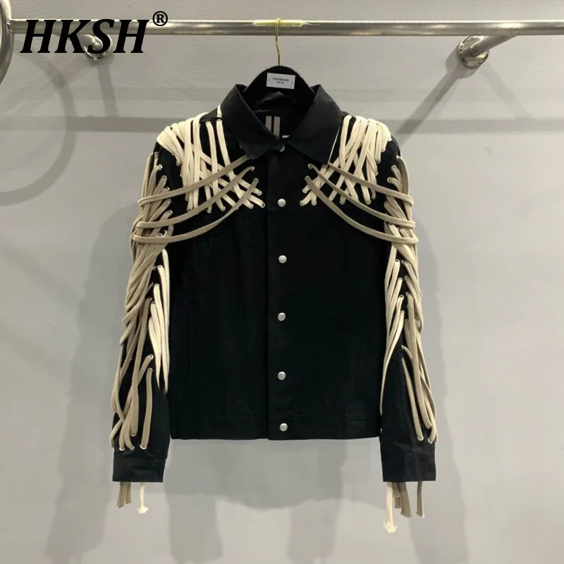 HKSH Spring Autumn New Men\'s Streetwear Dark Punk RO Stylish High Street Rope Jacket Women Chic Fashion Y2K Cotton Coats HK3531