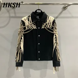 HKSH Spring Autumn New Men's Streetwear Dark Punk RO Stylish High Street Rope Jacket Women Chic Fashion Y2K Cotton Coats HK3531