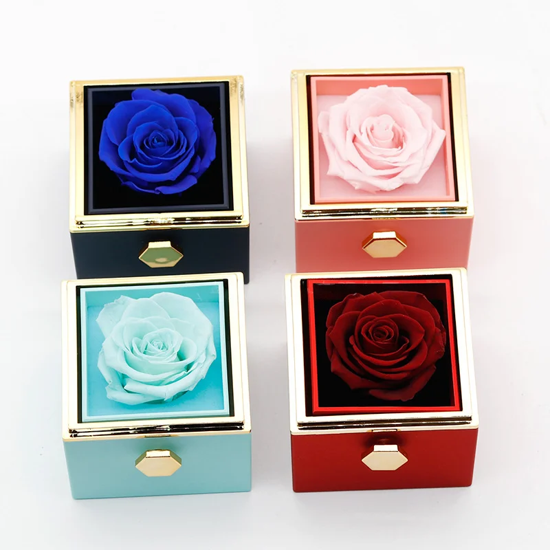 Rotation Rose Jewelry Gift Box Eternal Rose Necklace Storage Proposal Ring Boxes Ring Display Luxury Jewelry Display Rack Lovers