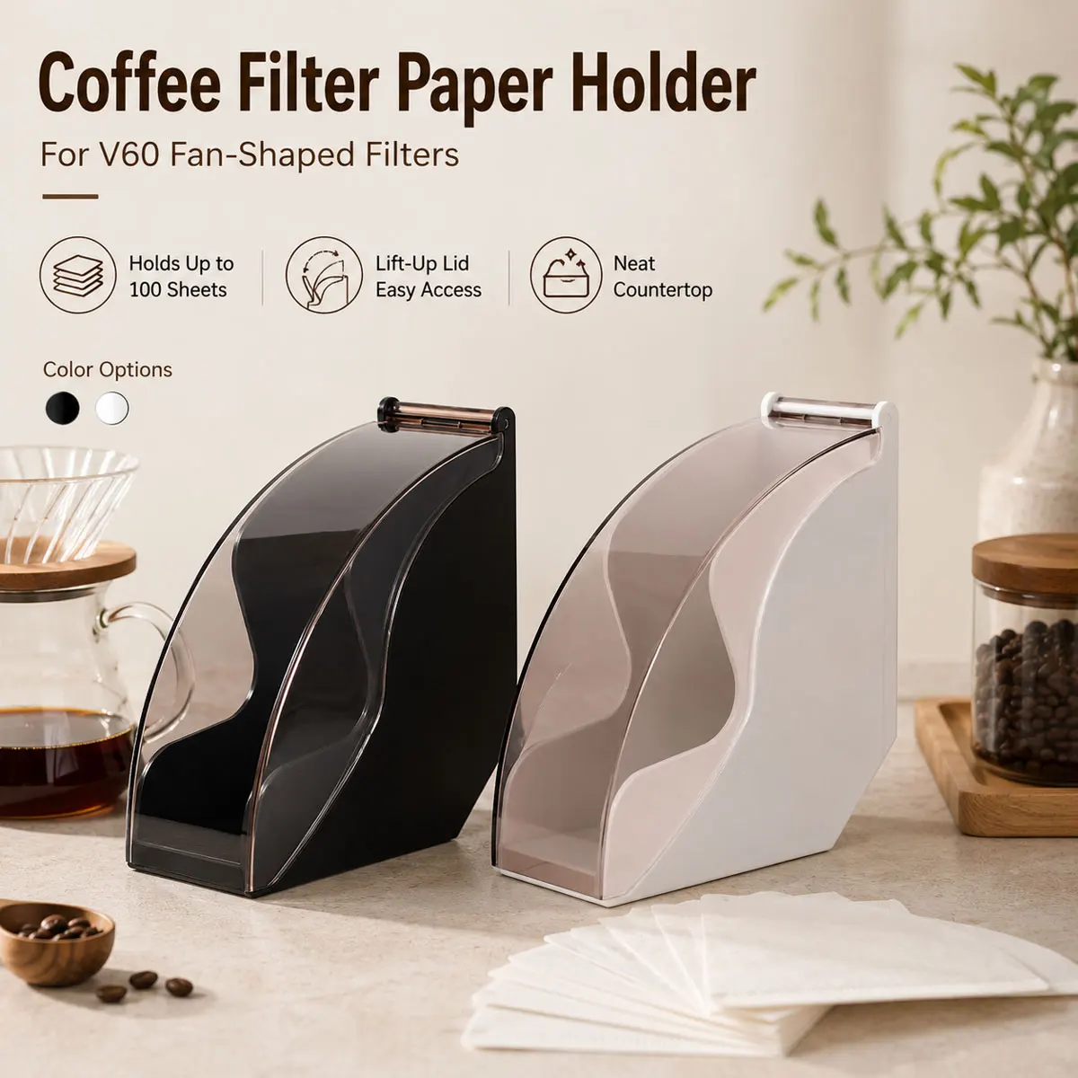 1pcs Acrylic Drip Paper Filter Storage Box，Coffee Filter Paper Box with Dust Cover, Transparent Plastic Storage Organizer