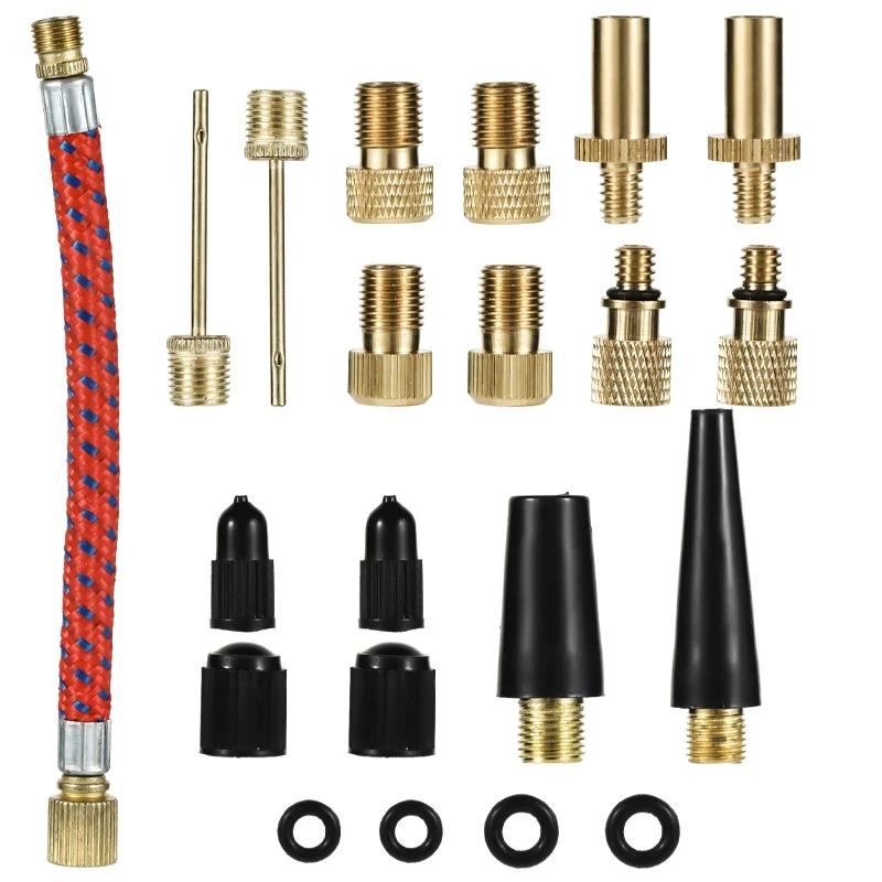 21PCS Bicycle Tire Inflator Kit Tube Needle Air Hose Adapters Pump Connector for Bike Basketball Repair Tool Set