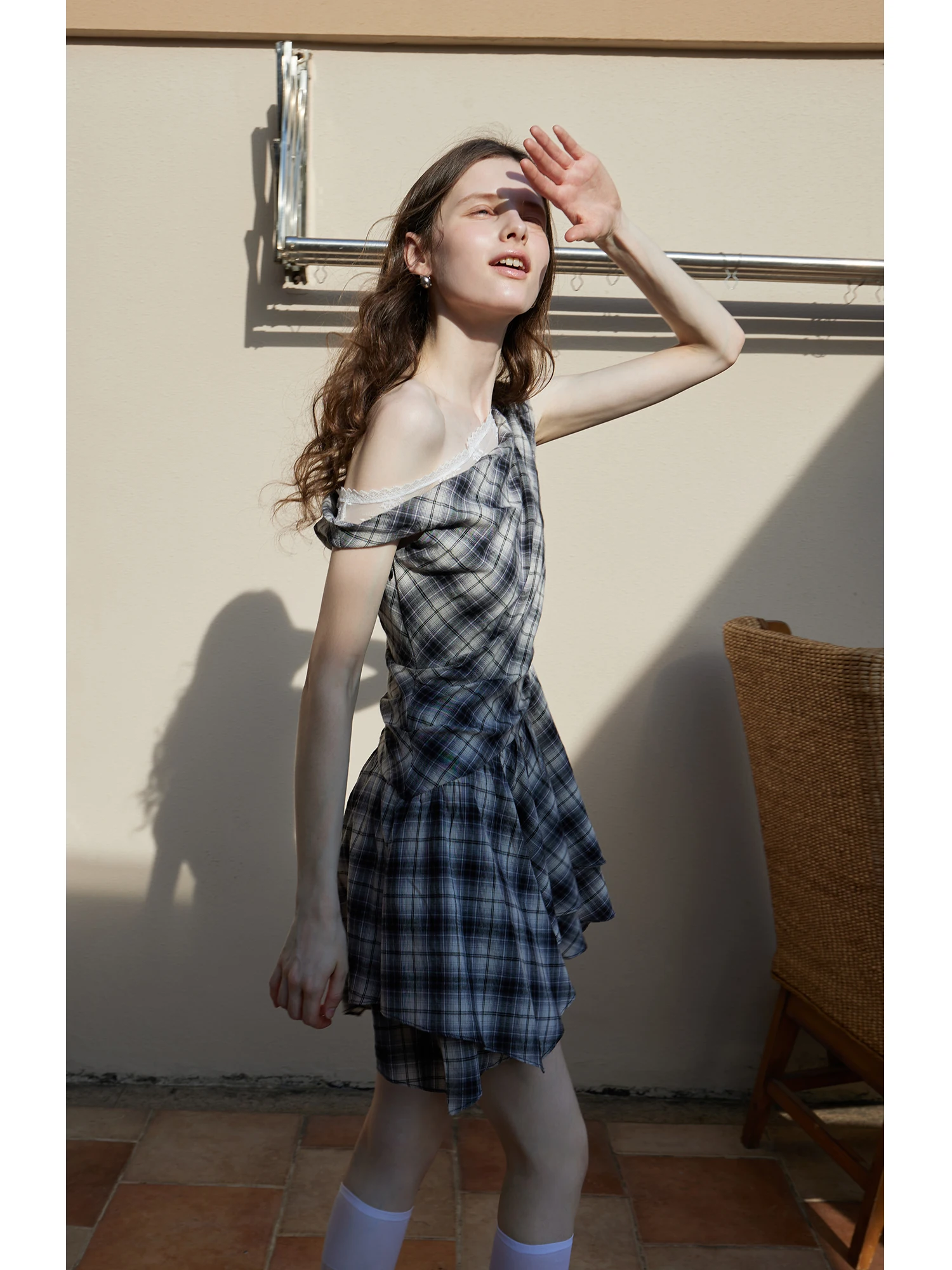 Eggka Korean Sle Lace Collar Plaid Svel Women's Dr Slimming A-Line ort Skirt High Waist Summer Faion Dr