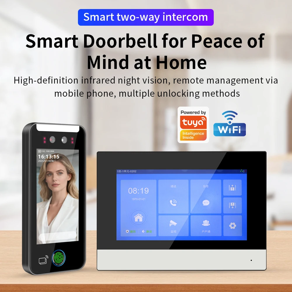 5inch Biometric Face Recognition Access Control System Support Tuya App AI Face Recognition Video Intercom Smart Doorbell Villa