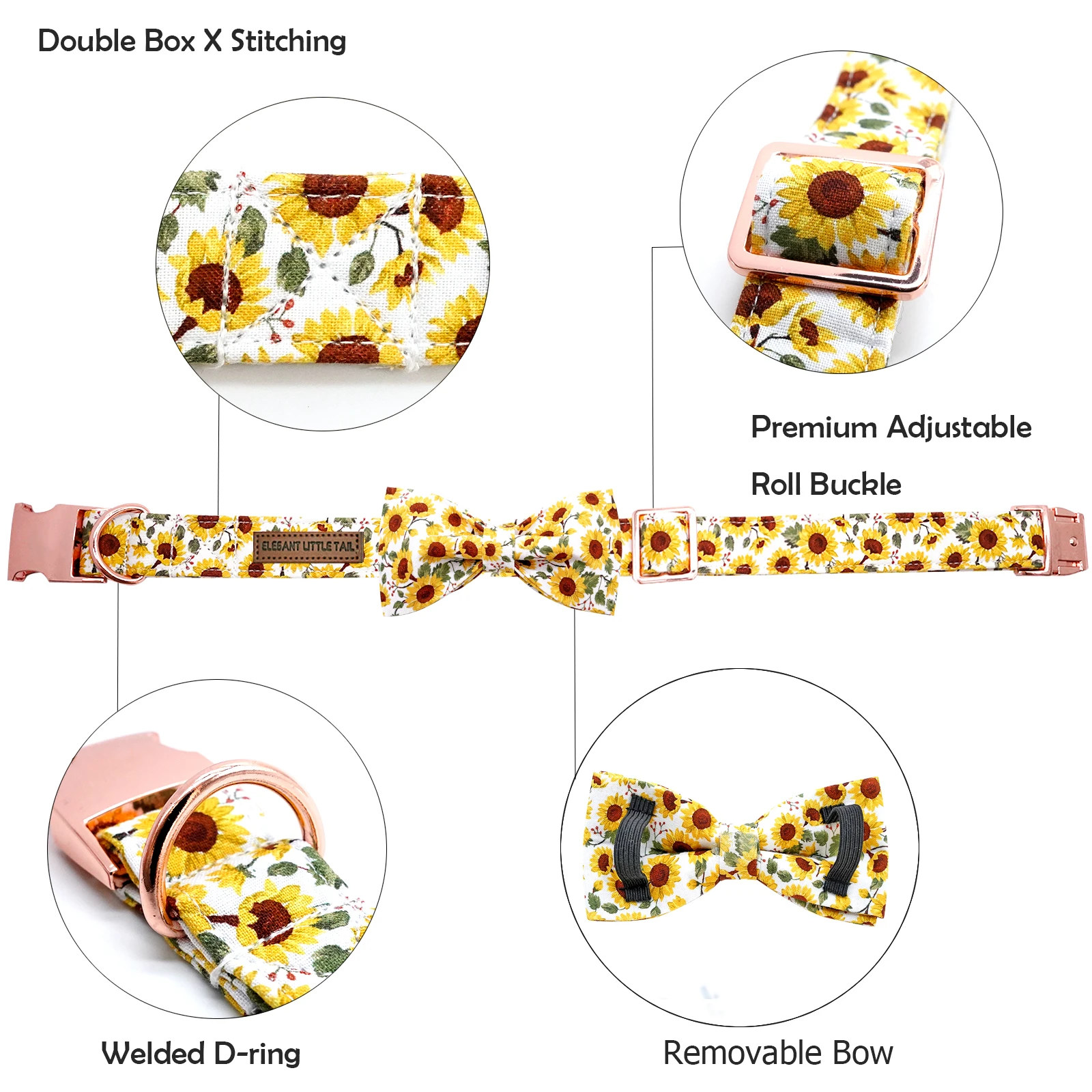 Dog Collar with Bow Tie Sunflower Print Dog Collar for Female or Male Dogs Soft Durable Adjustable Collar Bows Spring Collar Dog