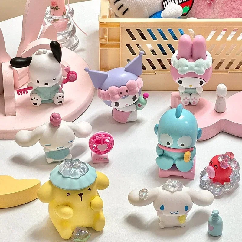 

Sanrio Bath Time Series Anime Figure Cute Kuromi My Melody Pochacco Action Figure Mini Doll Surprise Gifts Collectible Model Toy
