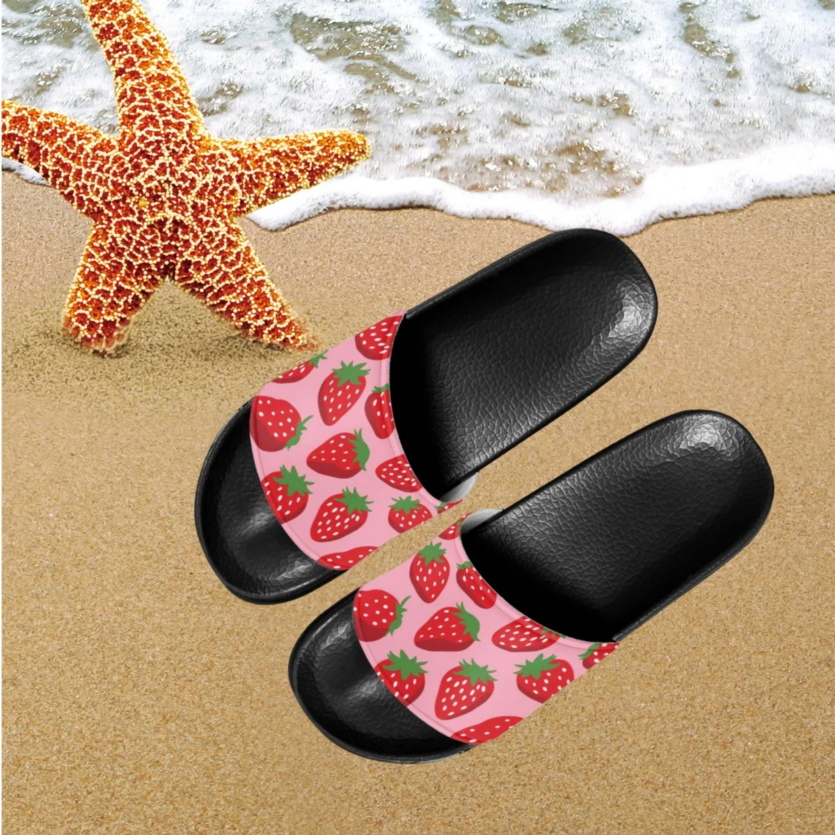 Strawberry Pattern Women Household Slippers Non-slip Outdoor Flat Sandal Shower Bathroom Slippers For Ladies Summer Soft Slides