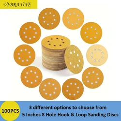 100PCS Sandpaper 5 Inch 8 Hole Sanding Disc Mixed Grit for Round Orbital Sanders Wood Metal Rust Removal and Paint Woodworking