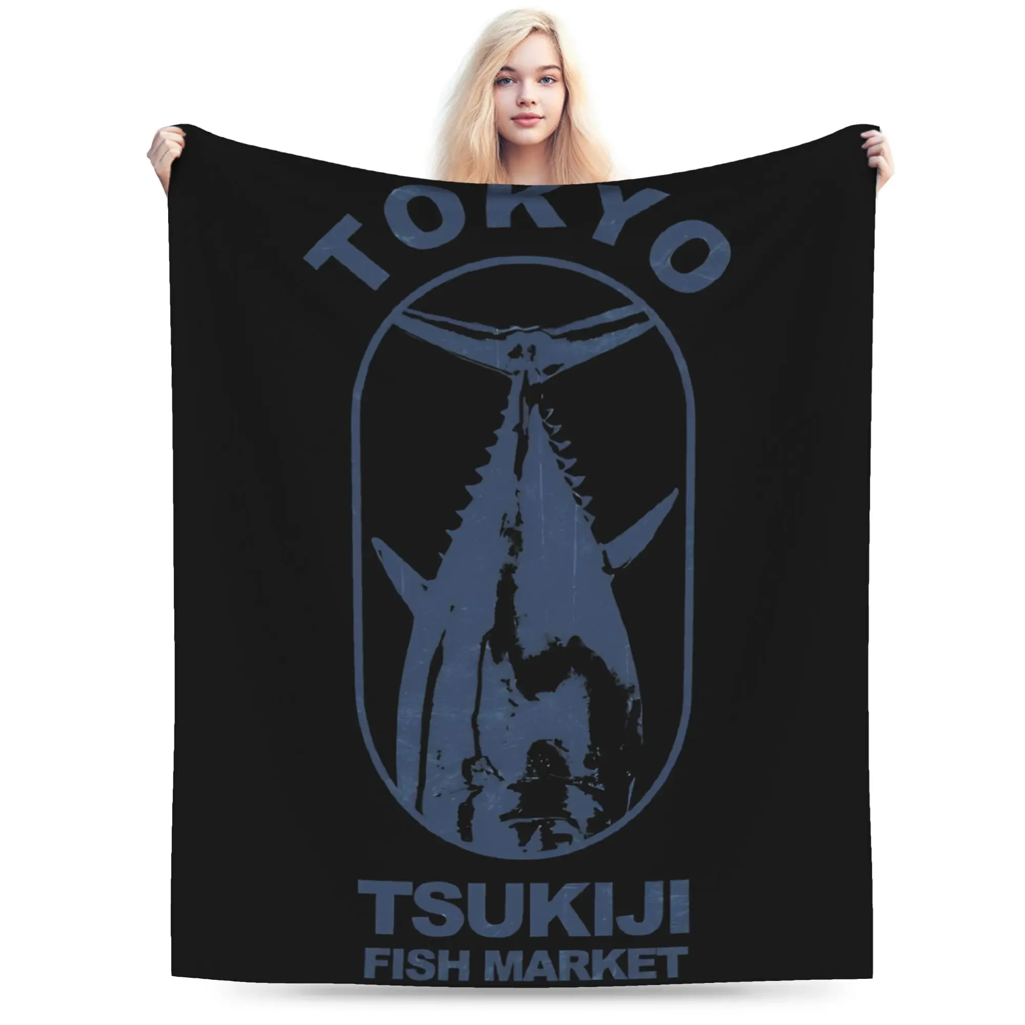 Funny Tsukiji Fish Market Tokyo Blankets Soft Velvet Novelty Present  Throw Blankets Plush Thin Quilt