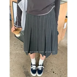 2024 Autumn Vintage Korean Retro High Street pleated striped Low Waist short Skirt Streetwear Fashion Skirt