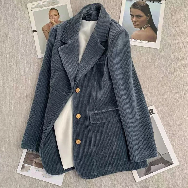 الرجعية المرأة سروال قصير السترة أنيقة طويلة الأكمام ضئيلة الحلو دعوى معطف الكورية عارضة بسيطة سيدة الخريف الشتاء لينة سترات جديدة