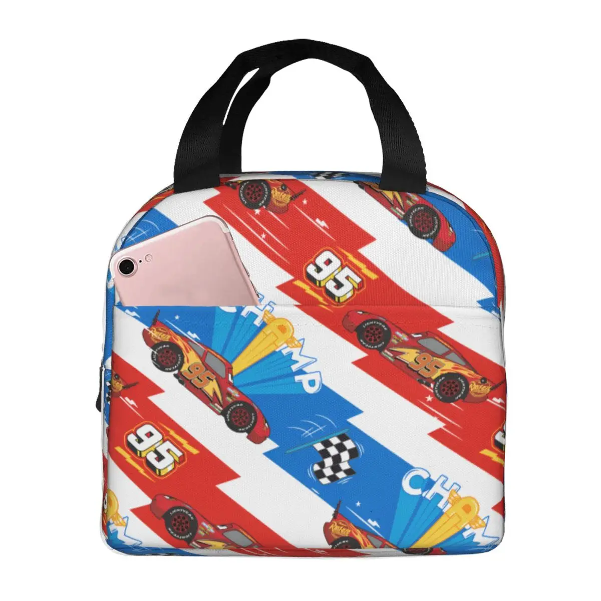 

Lightnings Anime McQueens Resuable Lunch Box for Women Waterproof Sport Racing Car Cooler Thermal Food Insulated Lunch Bag