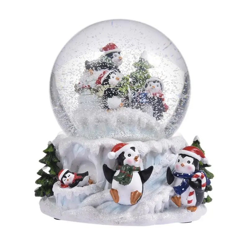 

Music Box Crystal Ball Snow Globe Glass Lights Christmas Gift With Speaker Spinning Crafts Penguin Home Decor