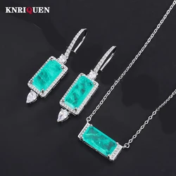 Vintage 8*16mm Paraiba Tourmaline Emerald Pendant Necklace Drop Earrings for Women Lab Diamond Wedding Party Fine Jewelry Sets