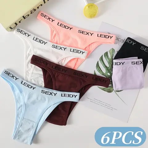 6Pcs/Set Letter Belt Brazilian Panties Women Sexy Underwear Female Underpants High Leg Cut Briefs Comfy Lingerie Intimates
