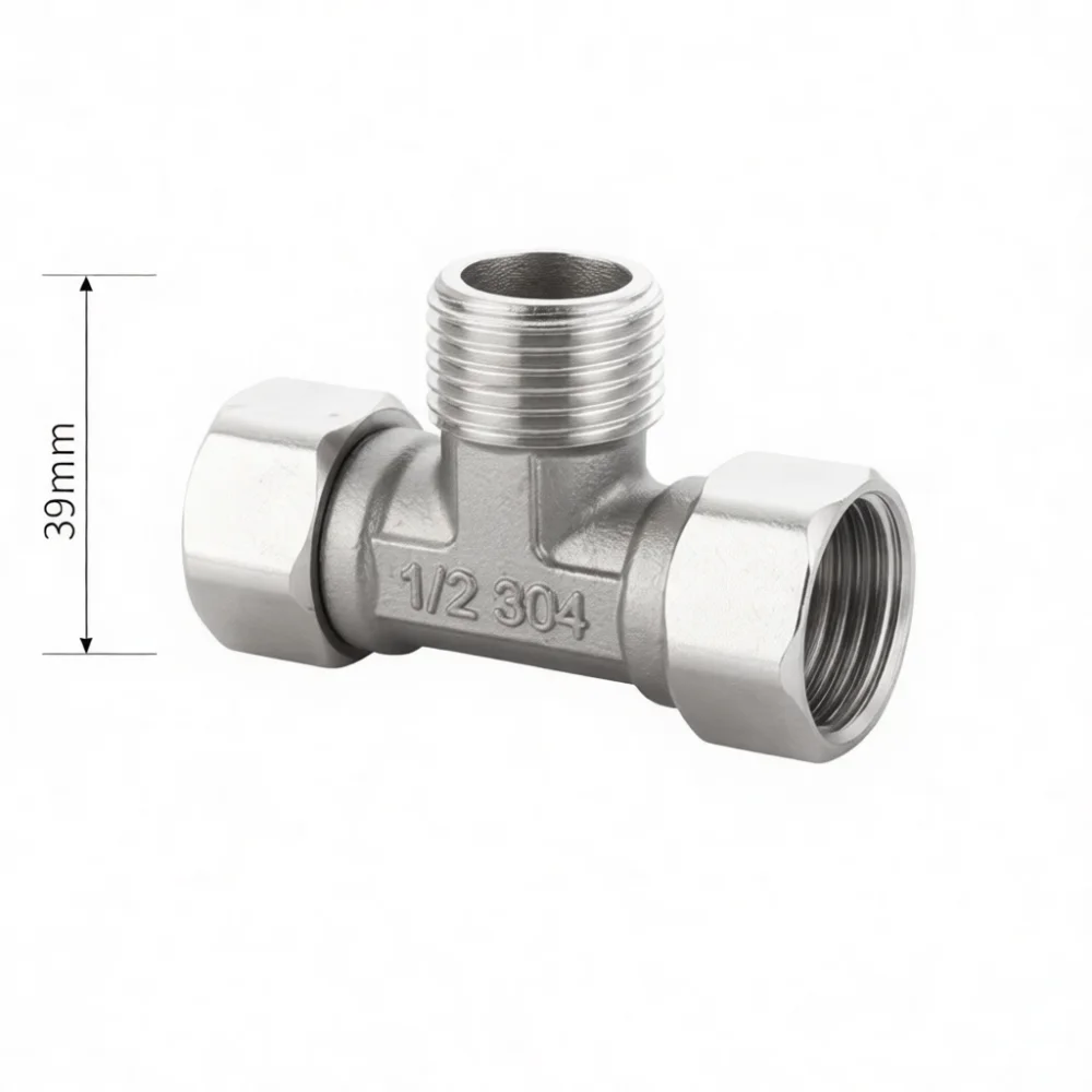 Durable 304 Stainless Steel Union Tee Adapter Male And Female Thread Pipe Fitting Connector For Water Gas Heater Piping