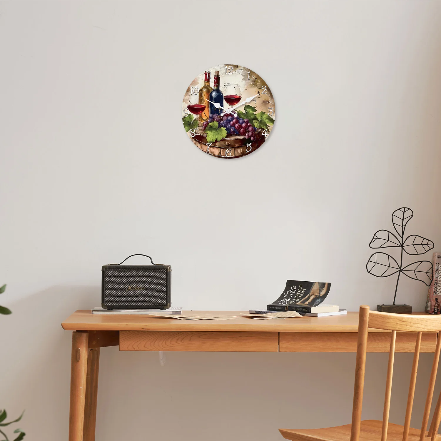Vintage Elegant Wine Pattern Wooden Wall Clock Living Room Bedroom Kitchen Home Decor Silent Quartz Clock Holiday Gift 10-Inch 12-Inch 14inch 16inch