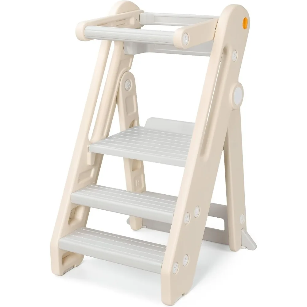 

Toddler Tower Kitchen Stool Helper - Foldable & Adjustable Height Kids Learning Stool for Kitchen Counter Bathroom