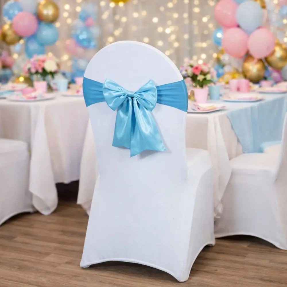 Bows Chair Back Bow Decorative Belt Ready Made Ties Fastening Satin Chair Sashes Elastic Band Chair Cover Decors