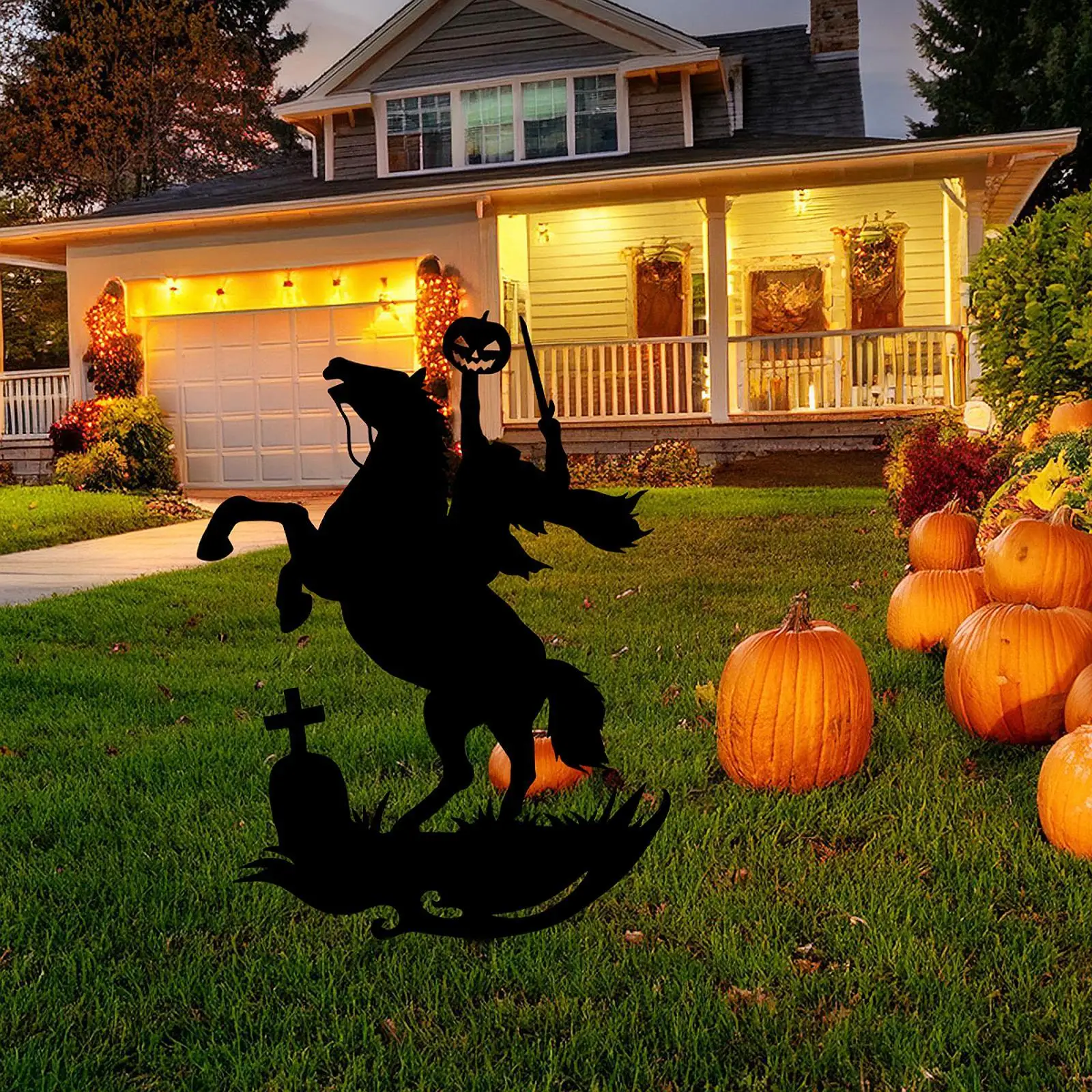 

Silhouette Knight Horse Outdoor Decor Decorative Lawn Halloween Garden Stake