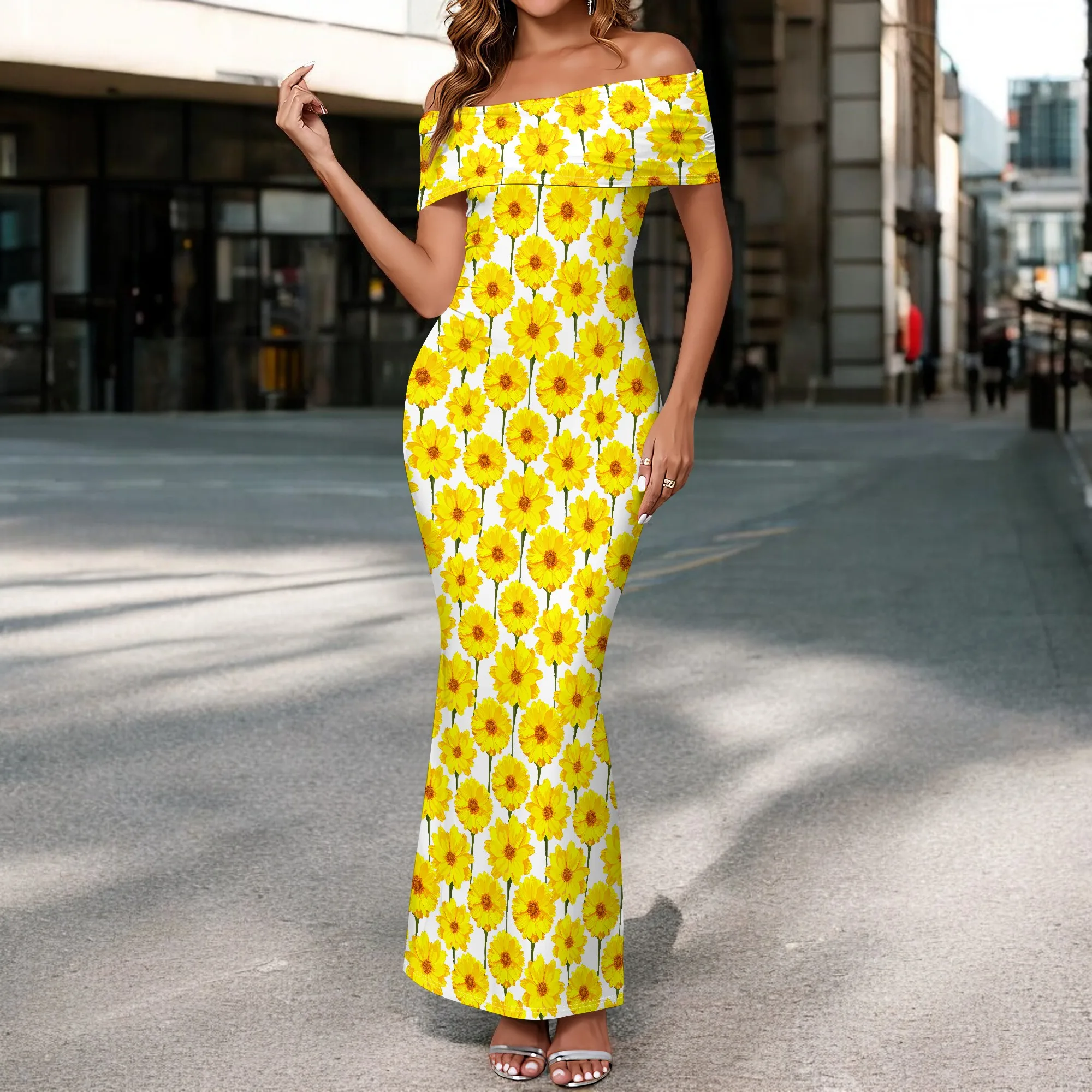 

Elegant Women's Off Shoulder Strapless Long Dress XS-3XL Floral Print