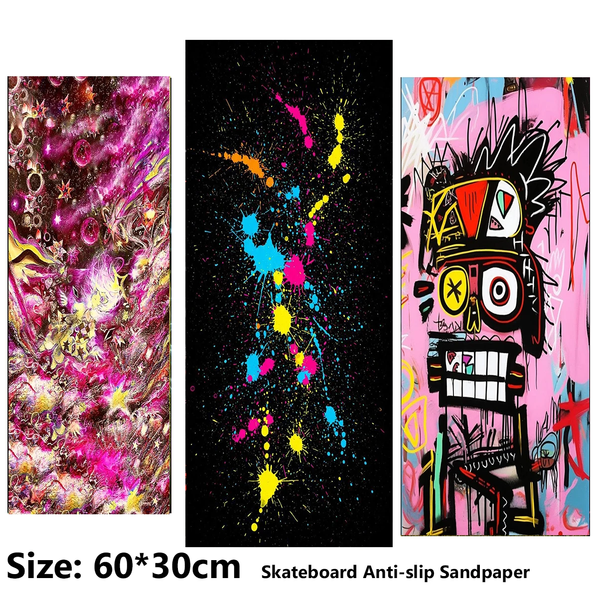 Electric Scooter Anti-slip Sticker Sandpaper Skateboard GripTape Sheet 60*30cm Splash Clown Nebula Pattern