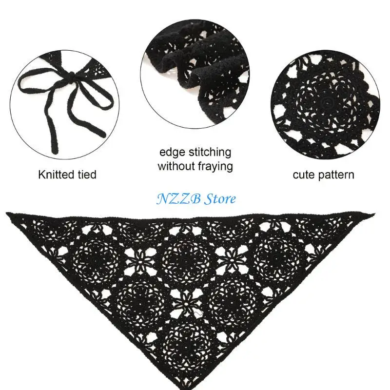 

T21F Floral Hair Bandana Knitted Head Kerchief Crochet Hair Scarf Triangled Headband