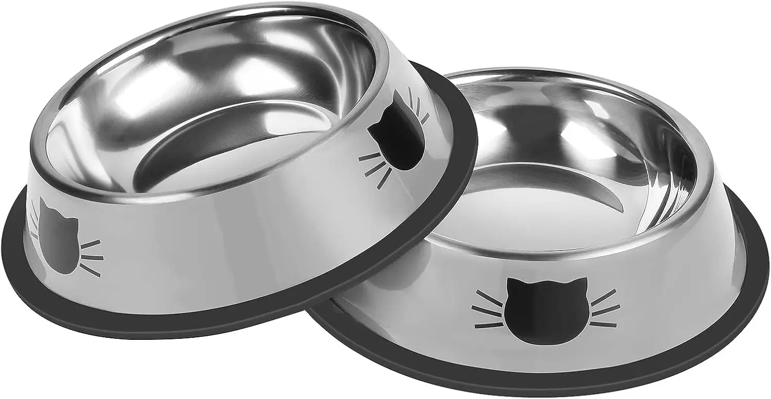 

Non-Slip Stainless Steel Cat Bowls, 7 Oz, Unbreakable, Removable Rubber Base, Easy Clean, Lovely Color