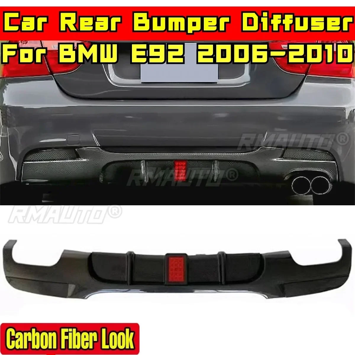 For BMW E92 2006-2010 Body Kit BMW E92 Car Rear Bumper Guard Carbon Fiber Look With Lamp MP Style Splitter Guard Car Accessories