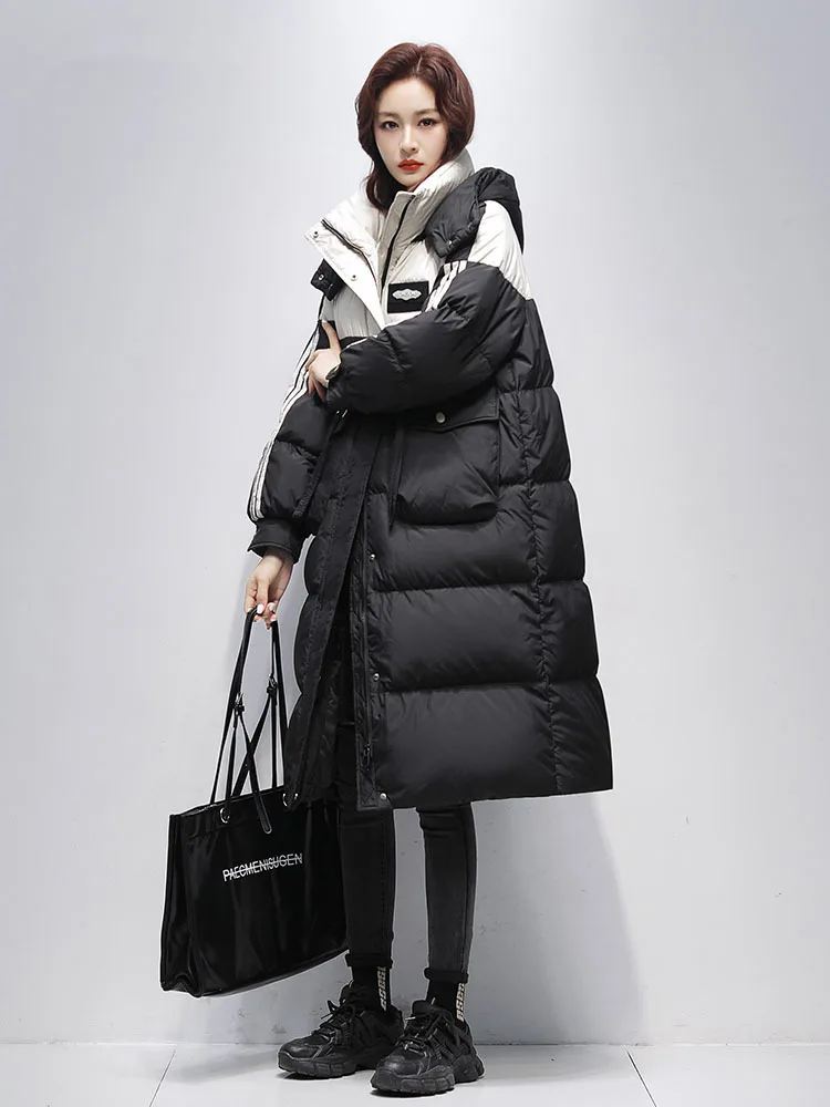 Down Jacket Women Long Hooded Trendy Outdoor 2024 Winter New Fashion Letter Three-proof Thick Coat Heat Storage