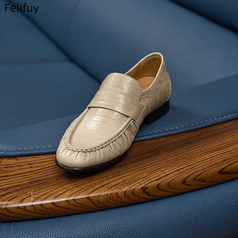 British Style Retro Flat Heel Genuine Leather men's Loafer Shoes Comfort Casual Single Shoes Daily Commuter Cow Leather Shoes