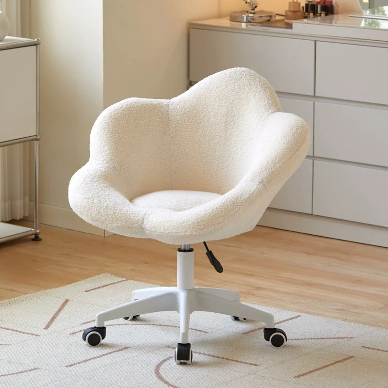 #¥Bedroom Makeup Chair Nordic Lamb Wool Living Room Dressing Chairs Luxury Swivel Soft Armchair
