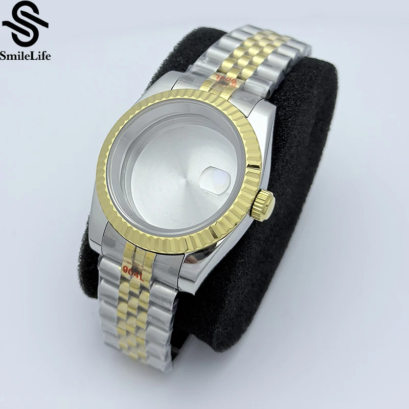 SmileLife 36mm/39mm Two-Tone Gold Watch Case Jubilee Bracelet For Seiko NH35 NH36 NH38/34 Miyota 8215 Movement 28.5mm Dial