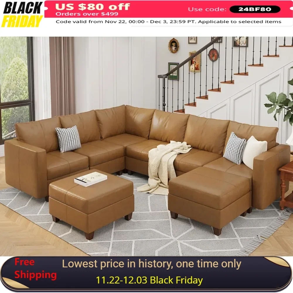 

Modular Sectional Sofa with Storage U Shaped Sectionals Faux Leather Sectional Couch Large Sectional Sofa