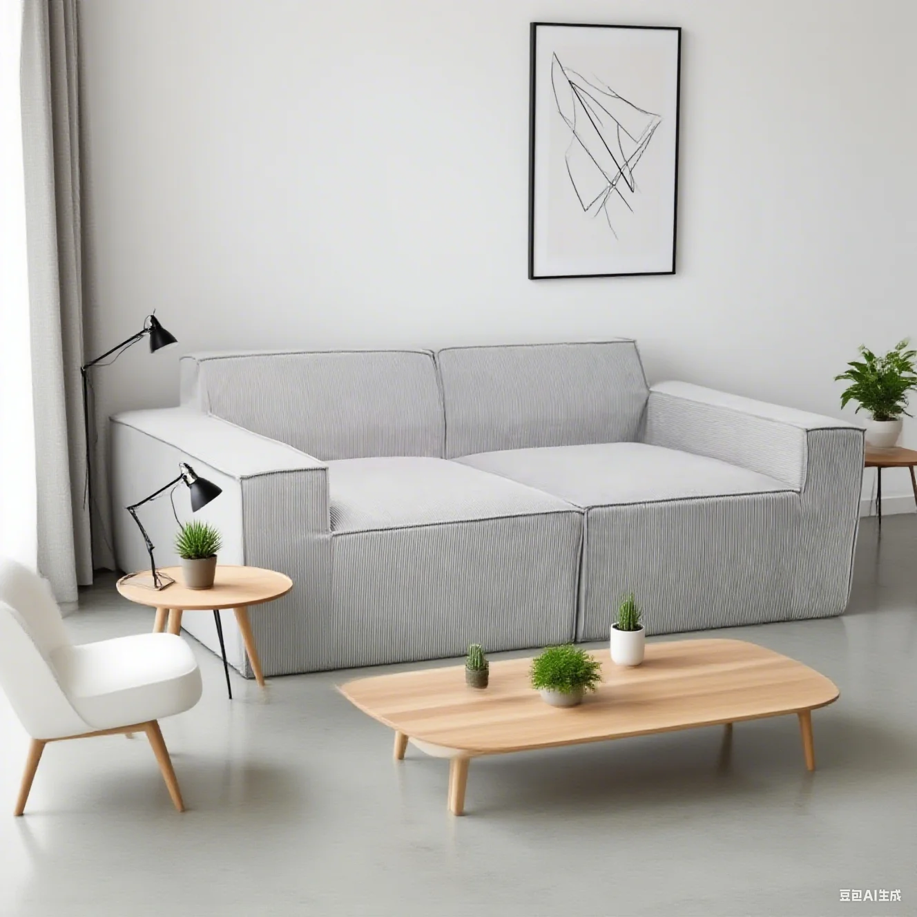 db-Modern Minimalist Light Grey Fabric Sectional Sofa Two-Seater with Space-Saving Features  Fashionable Living for Apartments@