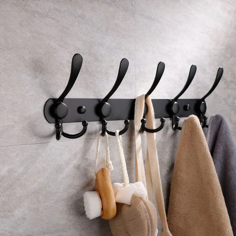 Bathroom Hook Stainless Steel Black White Creative Wall Mounted Clothes Coat Towel Door Holder 5 Row Hooks for Lavatory Bedroom