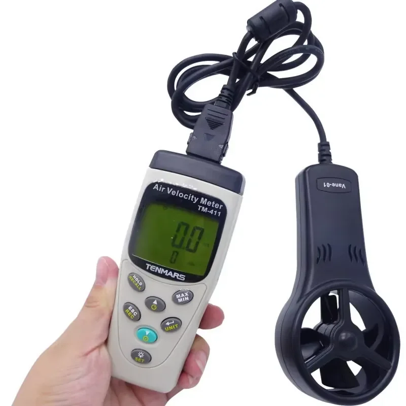 for Tenmars TM-411 Vane Anemometer Air Velocity Meter Speed Temperature Tester Duct Airflow Testing With Data Logging