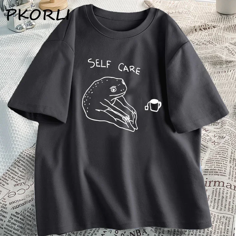 Divertente rana Self Care Tshirt donna Retro Cottagecore T Shirt estate cotone manica corta abbigliamento donna Harajuku Tshirt oversize