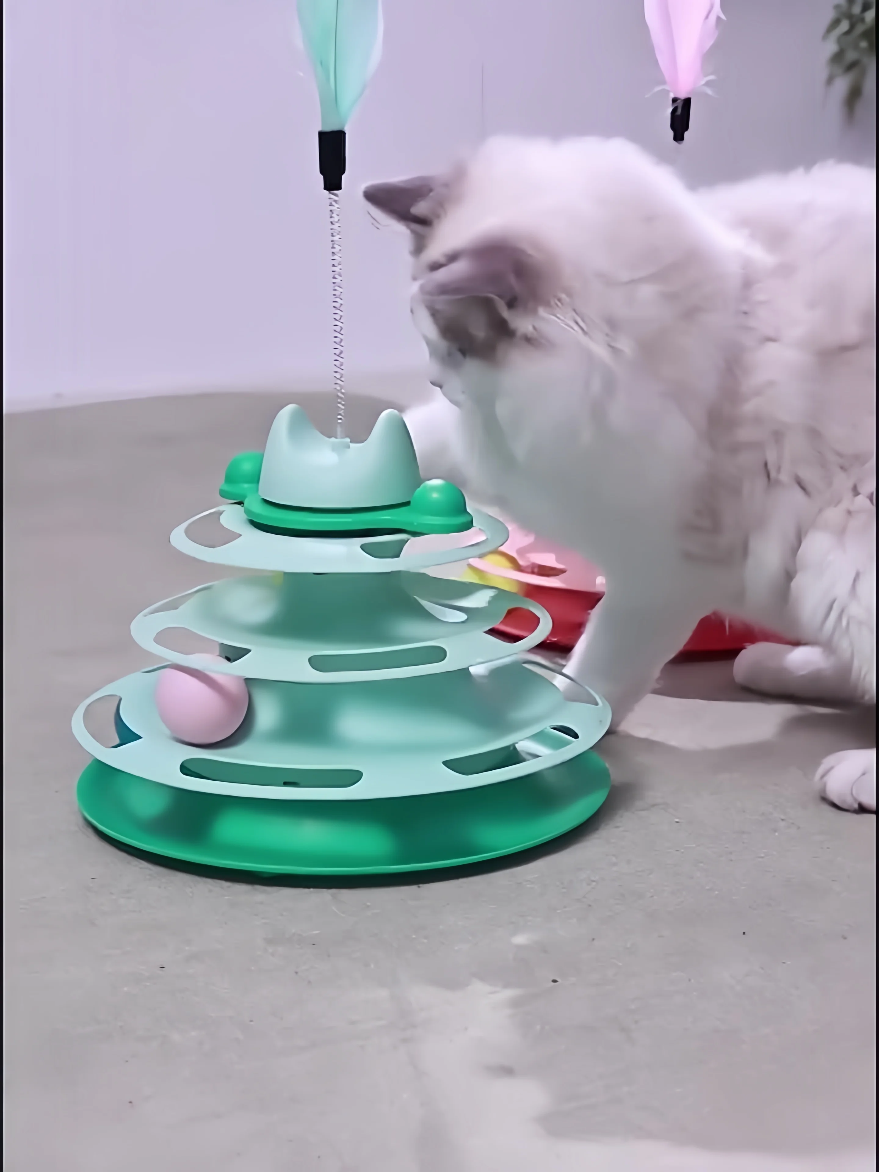 Cat Toys Four-layer Rotating Track Ball Feather Stick Interactive For Cats Toys  Space Tower game board Cat Toy pet supplies