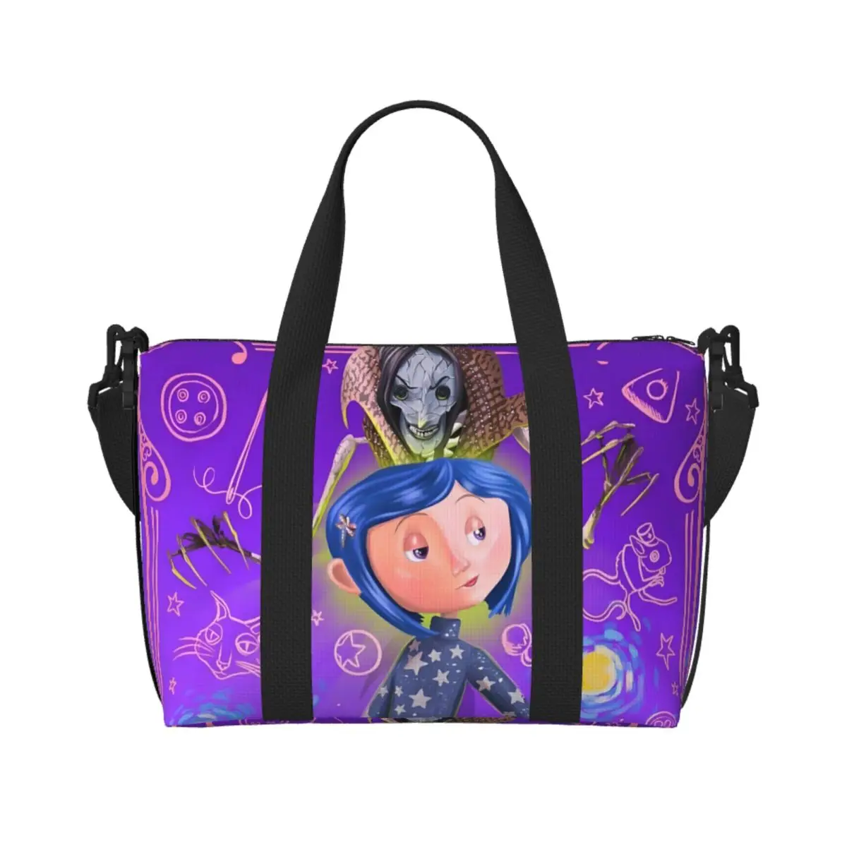 

Custom The Other Mother Coraline Tote Bag Women Large Capacity Horror Scary Movie Gym Beach Shoulder Travel Bag