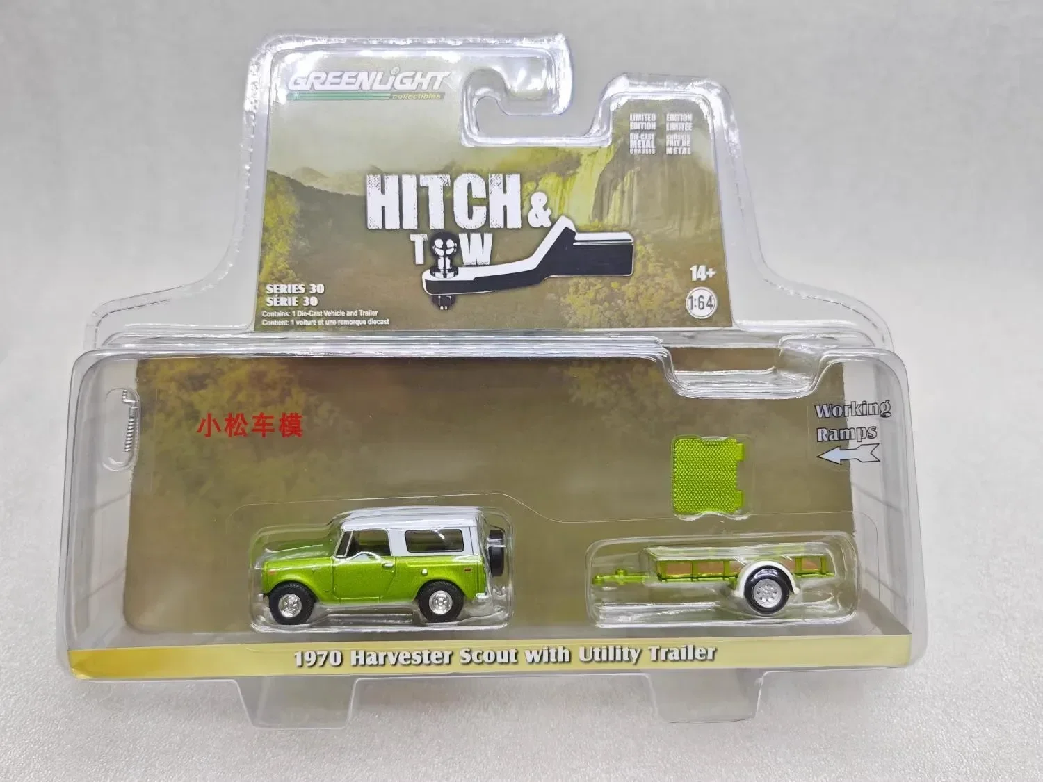 1:64 Hitch & Tow 30 - 1970 Harvester Scout With Utility Trailer Diecast Metal Alloy Model Car Toys For Gift Collection