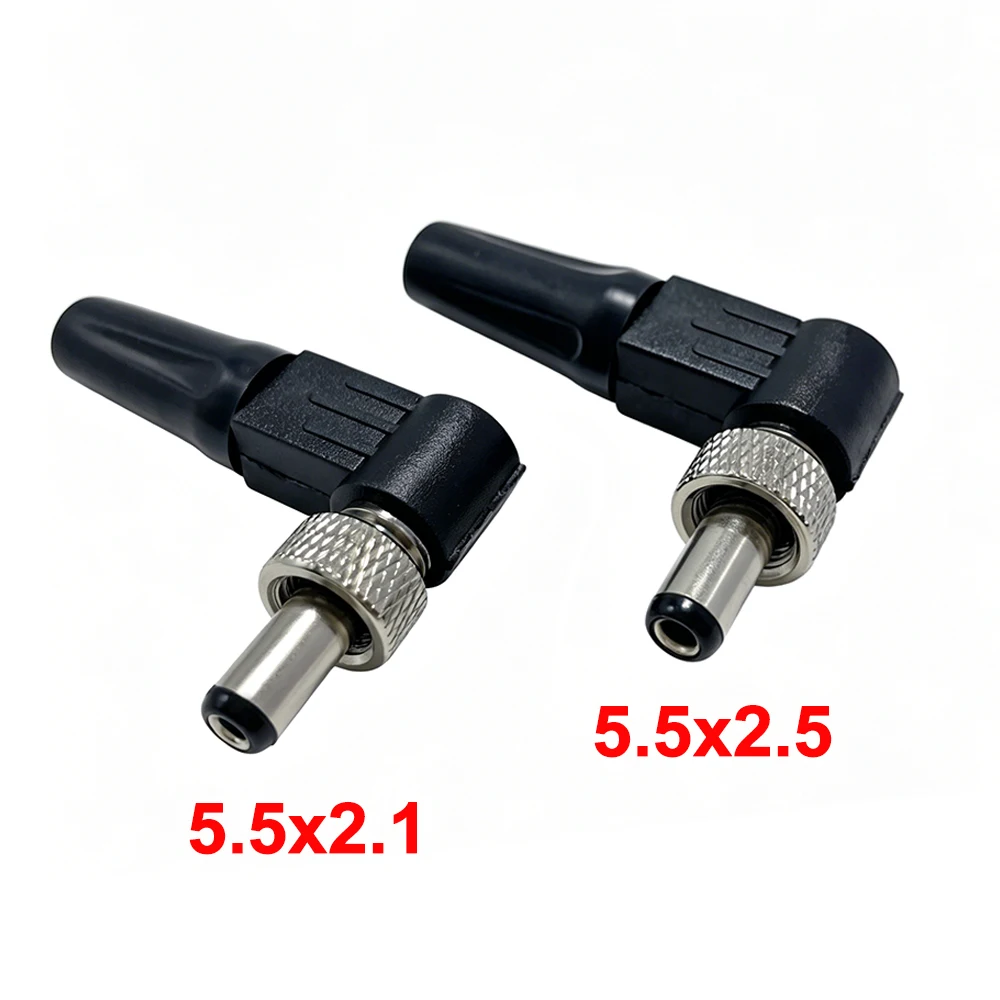 2/5/10pc DC Male 5.5 X 2.1 / 2.5MM Screw Locking DC Power Plug Connector Right Angled 90 Degree Locable Secure Welding Plug