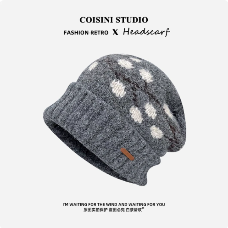 اليابانية الجاكار البلوز محبوك قبعة للنساء الخريف والشتاء في الهواء الطلق الدفء سميكة سدادات حماية الأذن تزلج الجمجمة قبعة قبعات