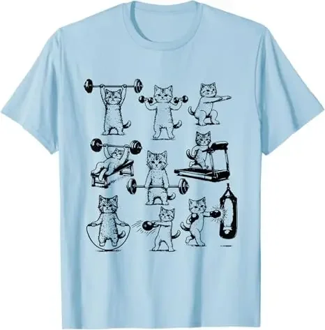 

Funny Workout Cats Graphic Tee Men Women Weight Lifting Gym Kitten T-Shirt Cotton