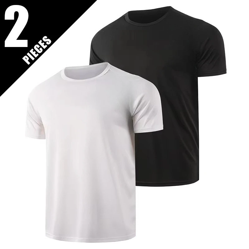 1/2-Piece Men's Summer Black and White Solid Color Quick Drying Sports Short Sleeved Loose and Breathable Sports Running Trend