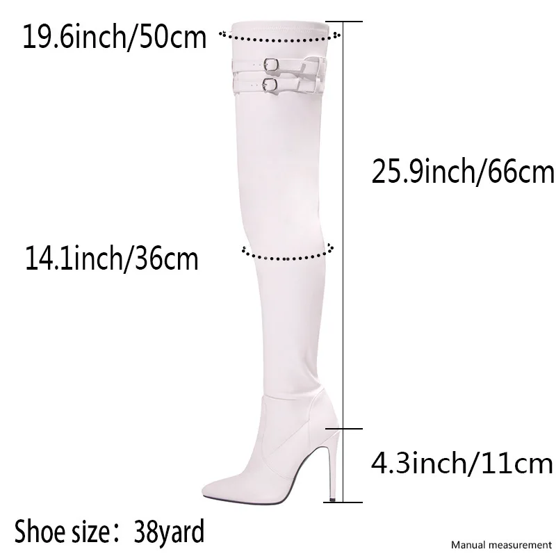 2024 Winter White Stiletto High Heels Sexy Stretch Over The Knee Boots Big Size 47 Pointed Toe Elastic Boots Lady Shoes