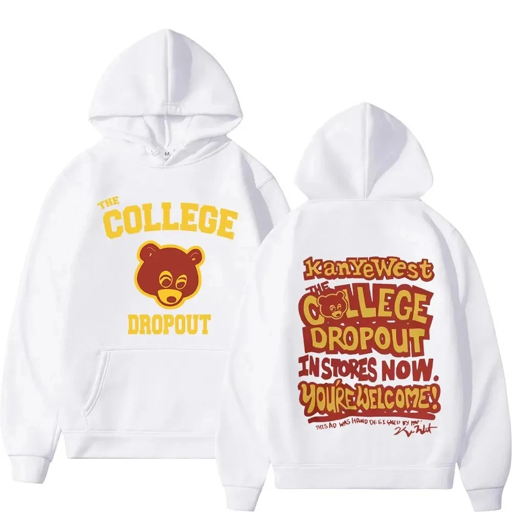 Kanye West College Dropout Hoodie Music Album Double Sided Graphic Sweatshirt Men Women Hip Hop Punk Rock Rap Hoodies Streetwear