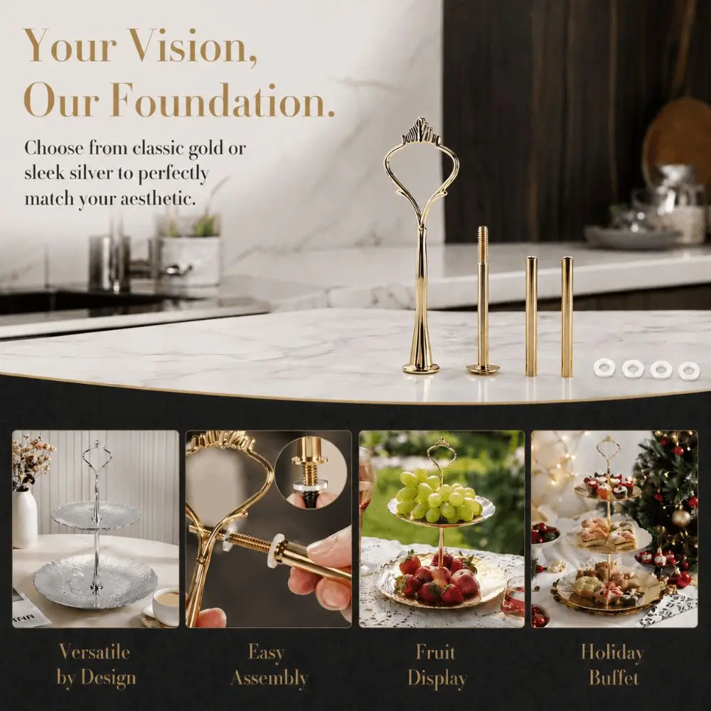 Zinc Alloy Cake Stands 2 Tiers 3 Tier Threaded Rods Cupcake Display Holder Spacer Washers Crown Handle Cake Stand Hardware