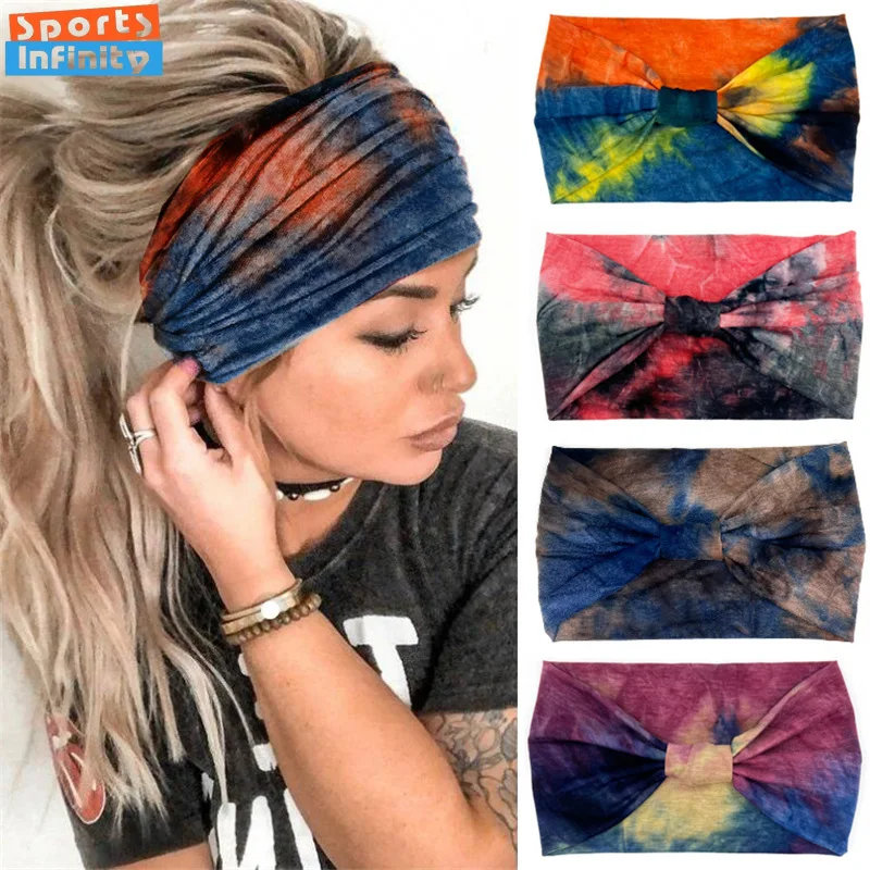 New Tie Dye Printed Headbands for Women Yoga Head Bands Elastic Sports Fitness Headband Women Sweatband Yoga Sports Accessories