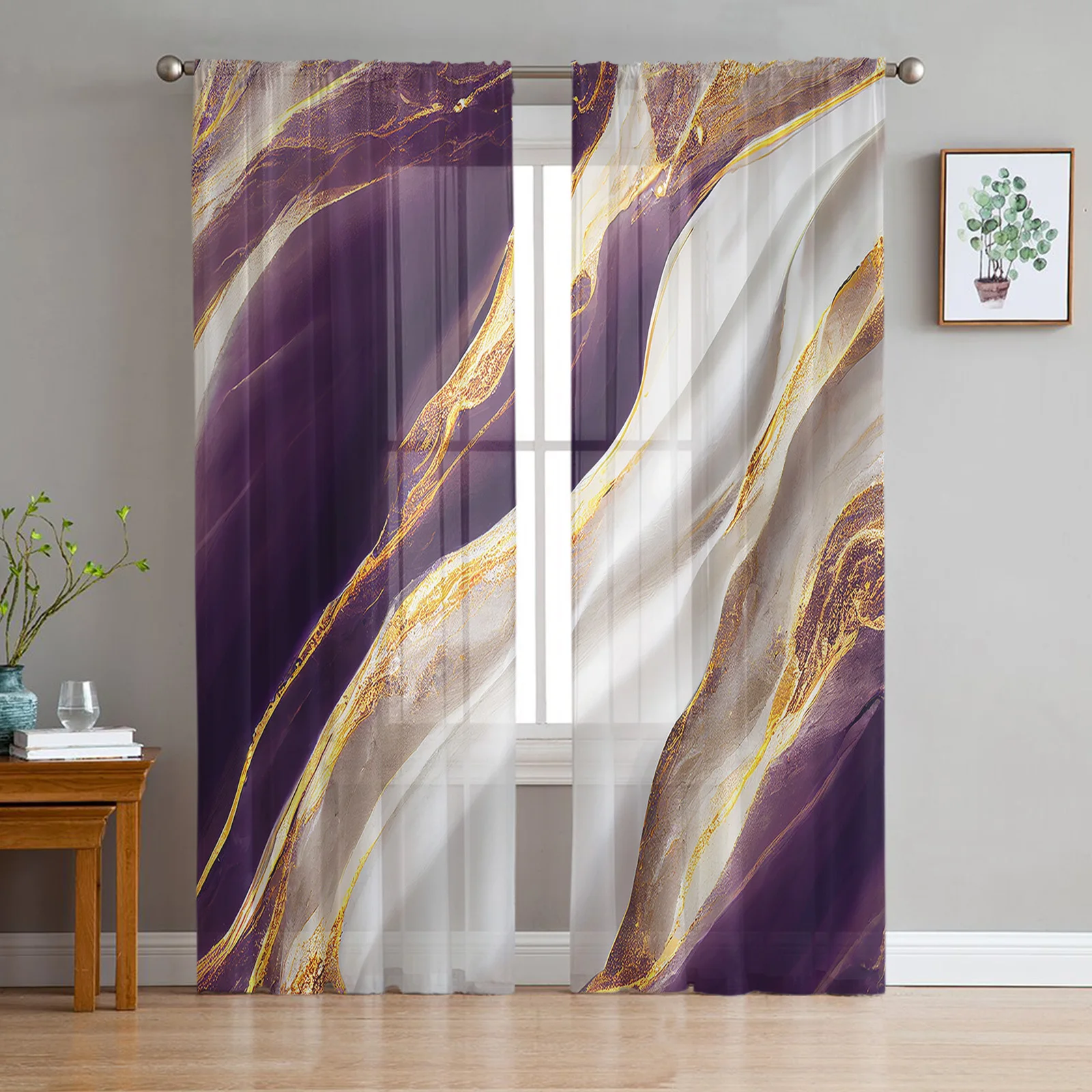 Marble Texture Purple Sheer Curtains for Living Room Decoration Window Curtains for Kitchen Tulle Voile Organza Curtains